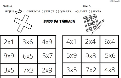 bingo de matemática